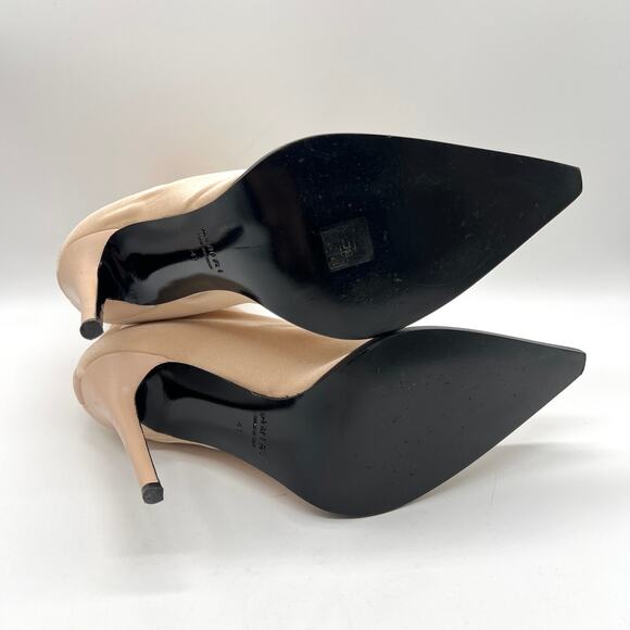 AMIRI Sock Bootie Stiletto Heel Womens 10.5 Tan Neoprene Pointed Leather Cap Toe - Picture 10 of 16